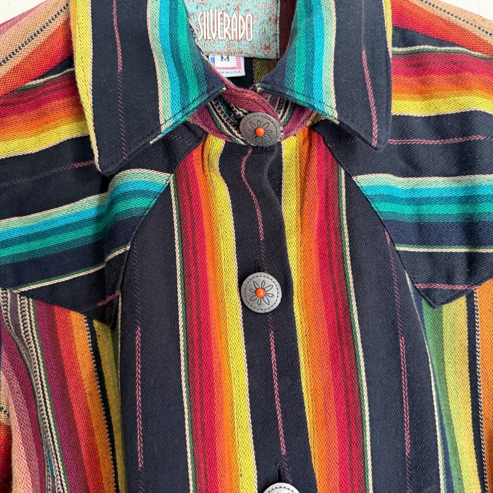 Silverado apparel black serape long sleeve button up shirt L western boho - Picture 8 of 8